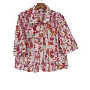 Chicos 2 Womens pink Abstract Print Jacket Size large 3/4  bell sleeve